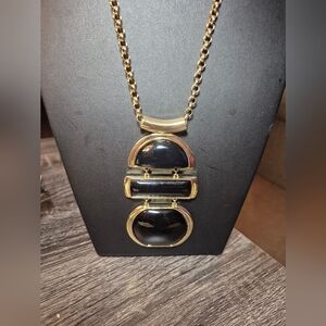 Vintage 1990s CHICO’S Black and Gold Geometric Statement Necklace HUGE Rare Find